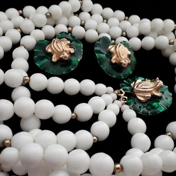 Frog Gay Boyer Demi Parure Milk Glass beads - Picture 11 of 12
